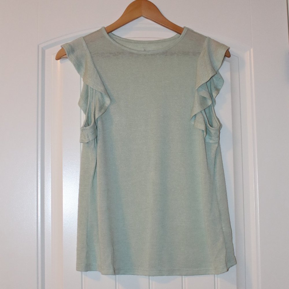 A New Day Ruffle Sleeve Top - Green Sz Small